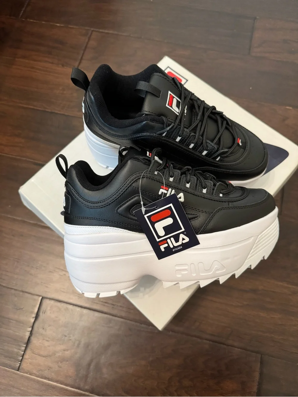 NEW Fila Disruptor 2 Wedge Platform Shoe Sneaker Chunky Black White 8.5
